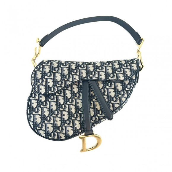 Christian Dior Trotter Saddle Bag Leather Navy - Picture 1 of 9